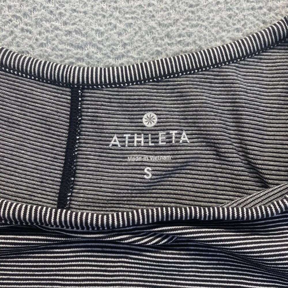 Athleta Womens Shanti Micro Stripe Tank Top Large S Tencel Black White Workout - Picture 3 of 9